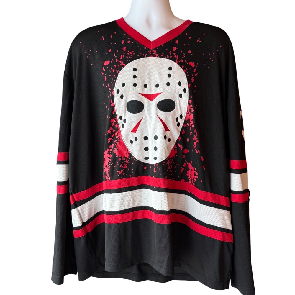 Friday The 13th Jason Hockey Jersey Black Red Long Sleeve Shirt Size 2XL